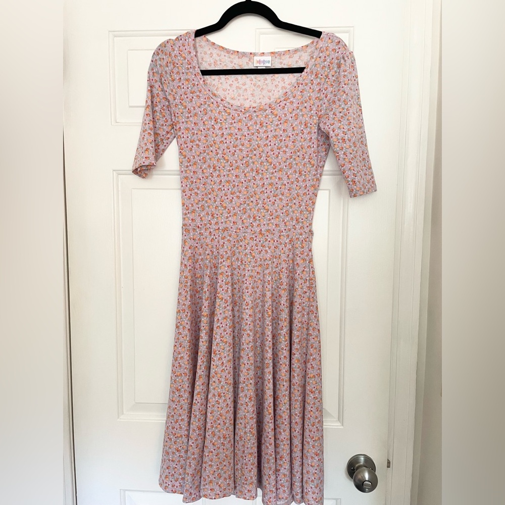 LuLaRoe XS Light Pink and Orange Floral Nicole Dress